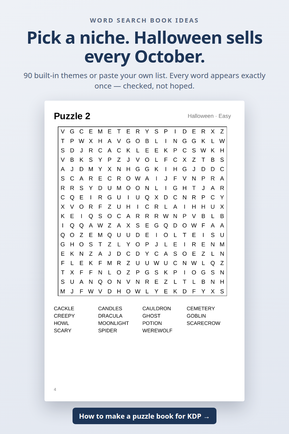 A Halloween word search page from a generated KDP book