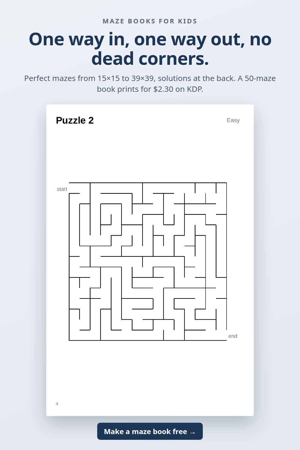 A maze page from a generated KDP book